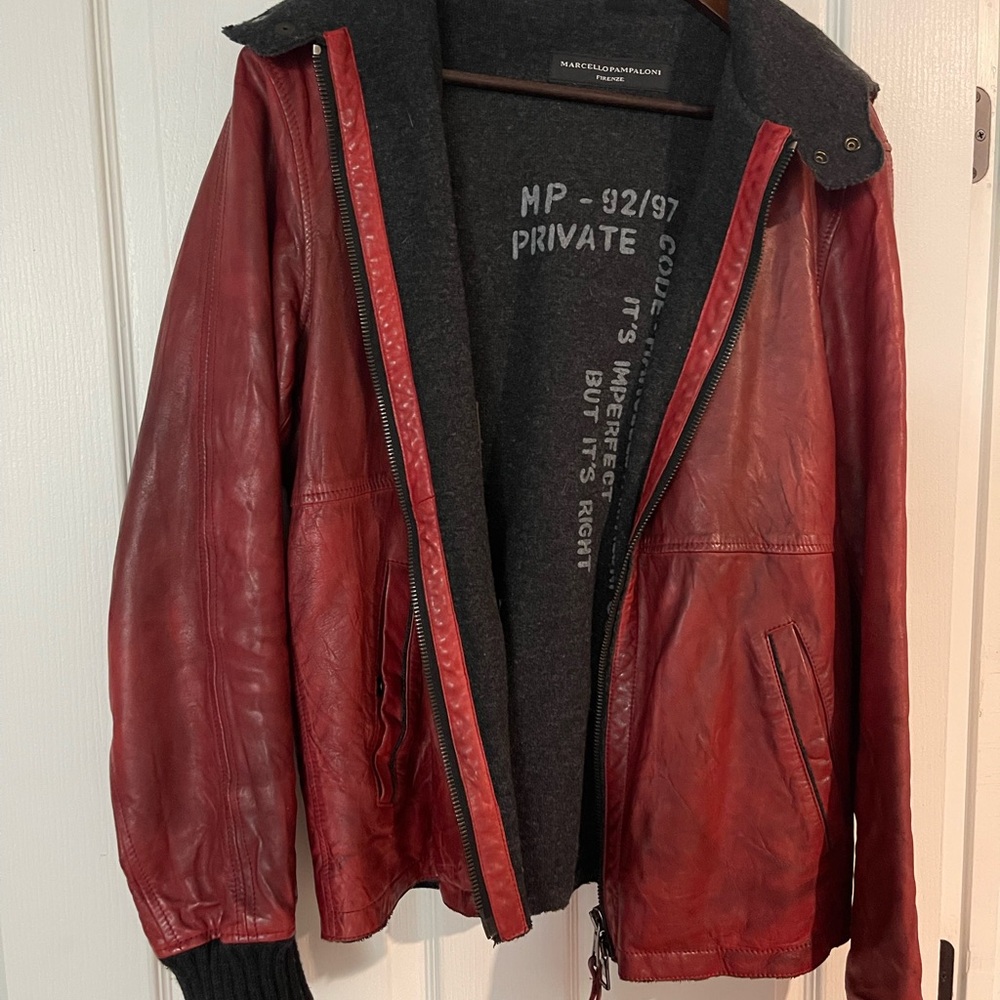 Red Leather Bomber Jacket